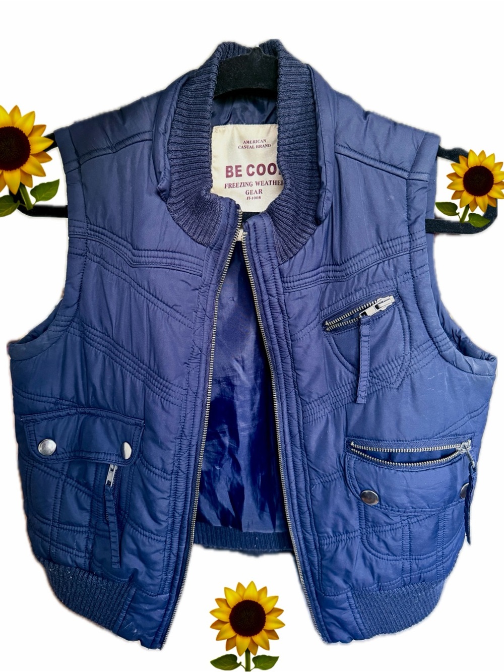 BE COOL Navy Quilted Puffer Vest